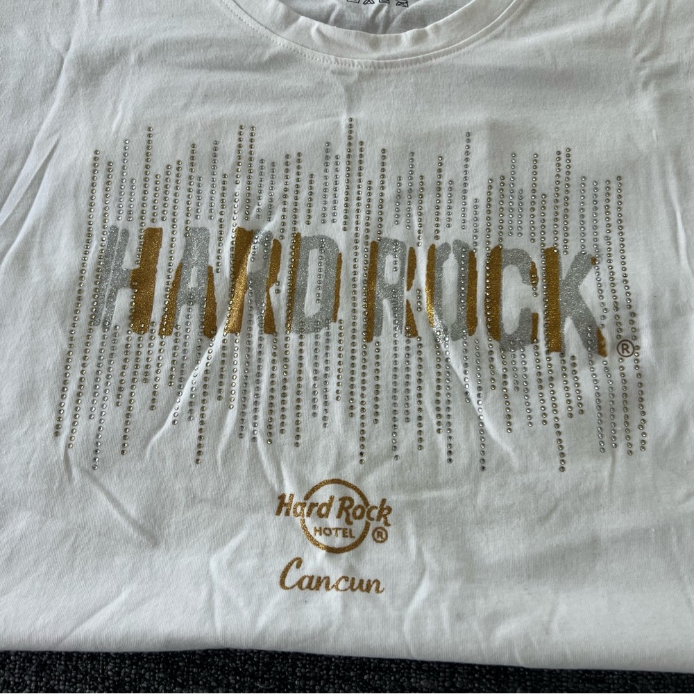 Hard Rock Cafe White and Gold Women's Top
